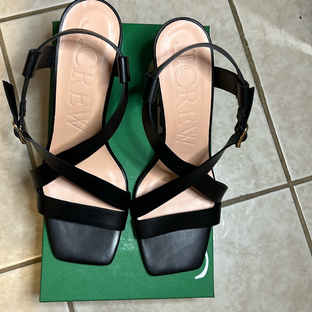 NIB J Crew Black Rounded Rope Heel Sandals - size 11